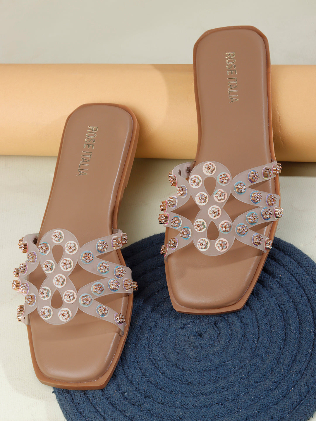 Rose Italia Multi-Strap Slip-on Flat Sandals