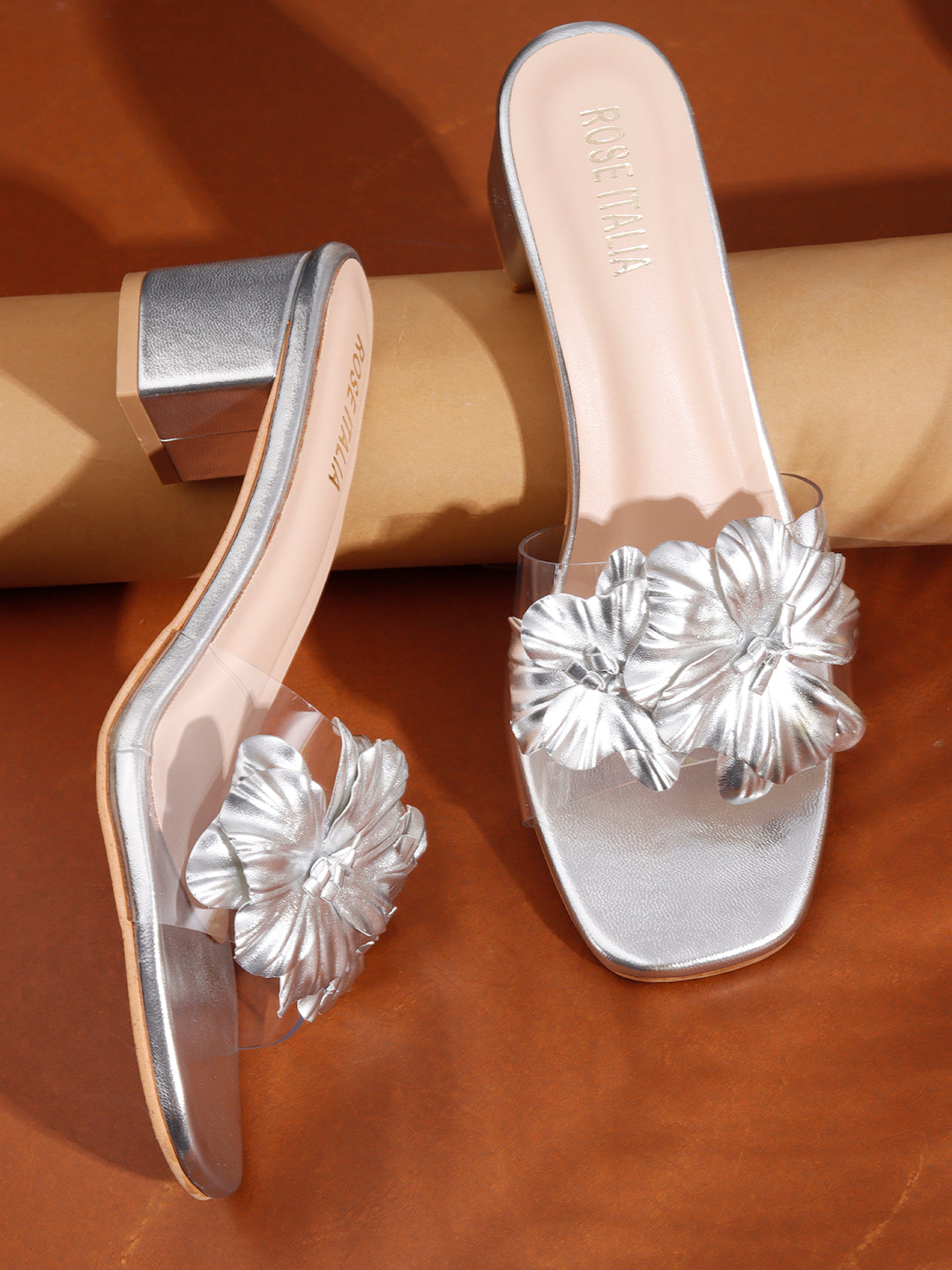Rose Italia Floral Embellished Block Heel Slides