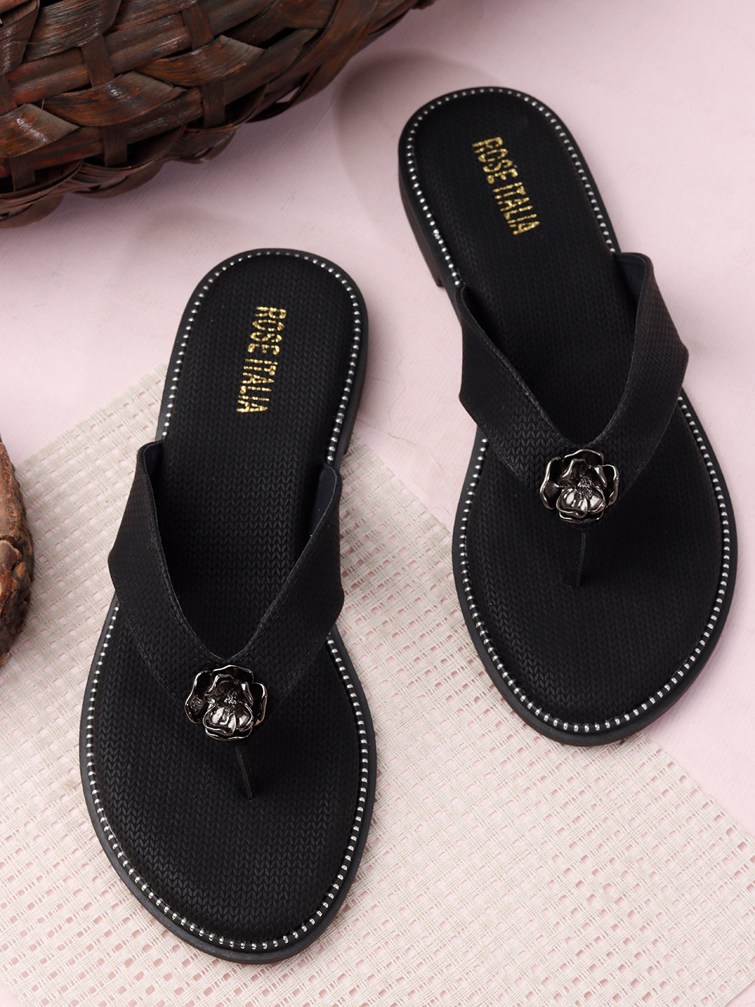 Rose Italia Toe-Ring Slip-on Flat Sandals