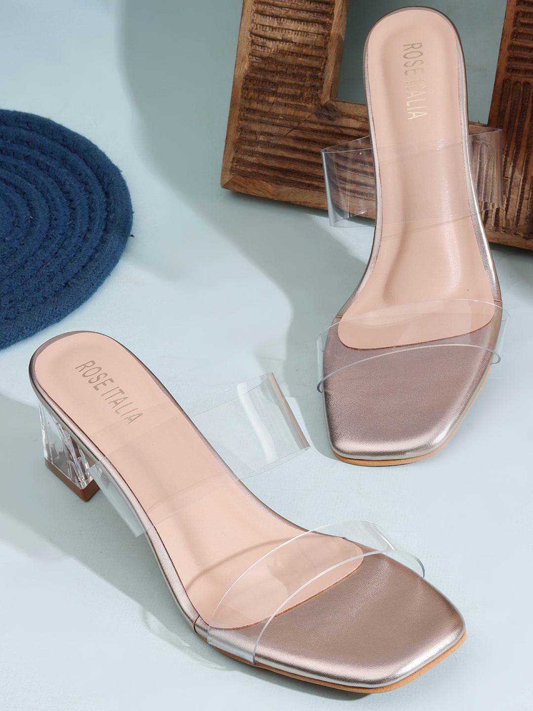 Rose Italia Transparent Strap Block Heel Sandals