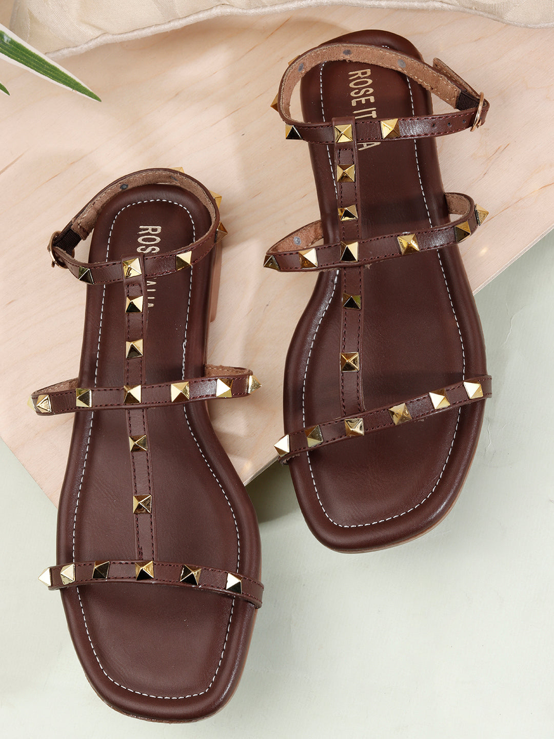 Rose Italia Chic T-strap Slip-on Flat Sandals