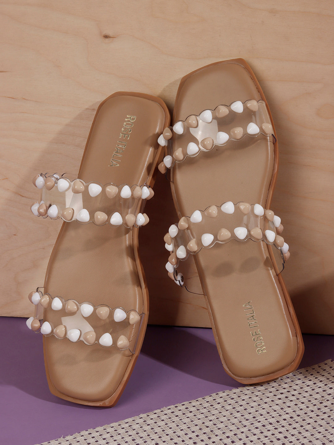 Dual-tone Studs Slip-on Flat Sandals