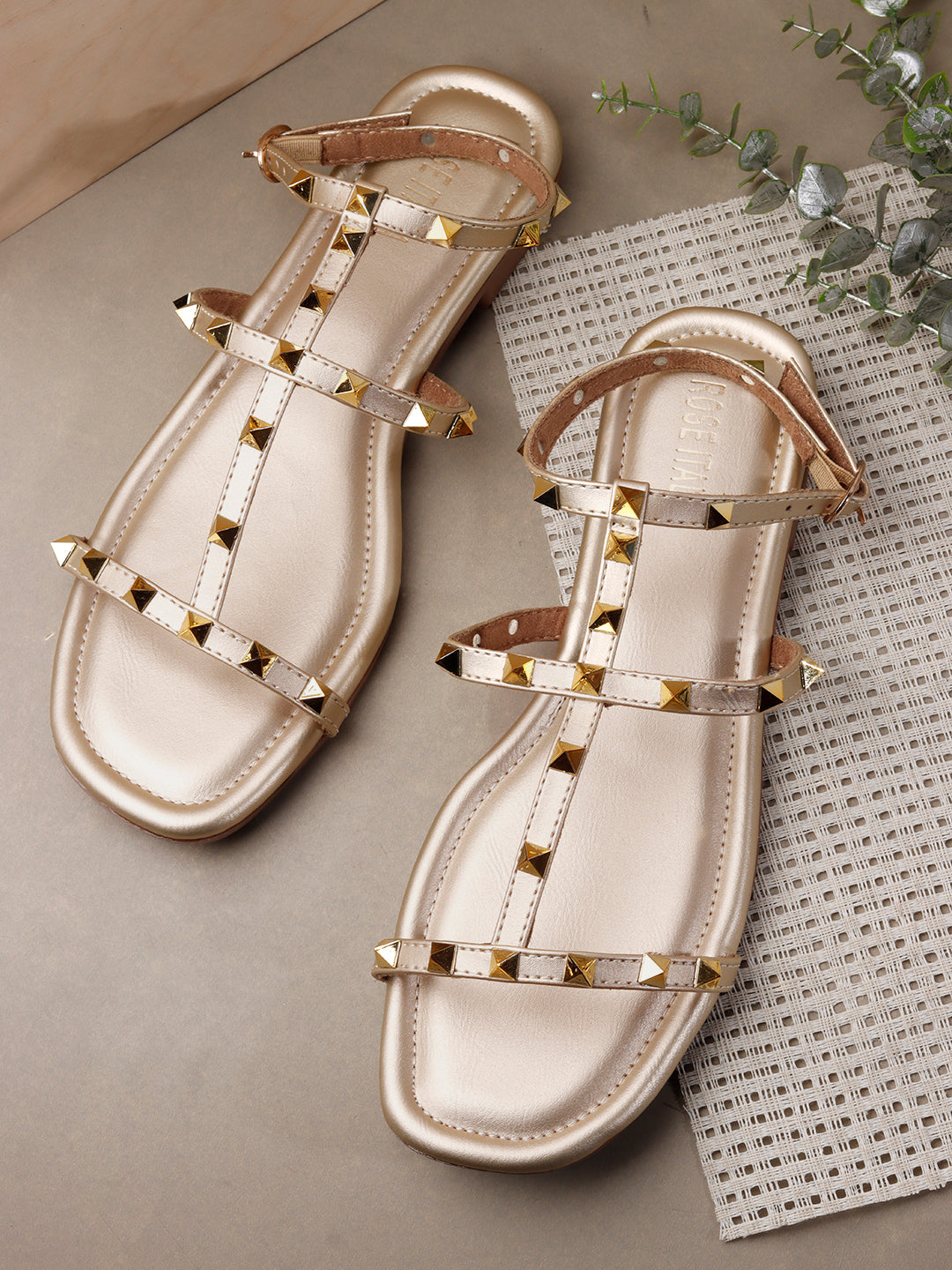 Rose Italia Chic T-strap Slip-on Flat Sandals