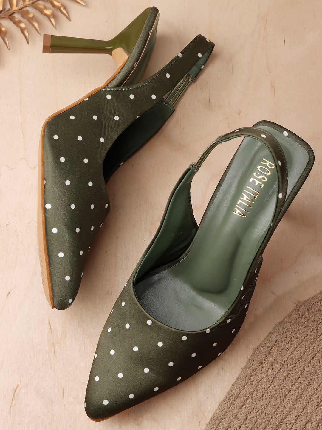 Rose Italia Polka Dot Print Satin Slingback Heels