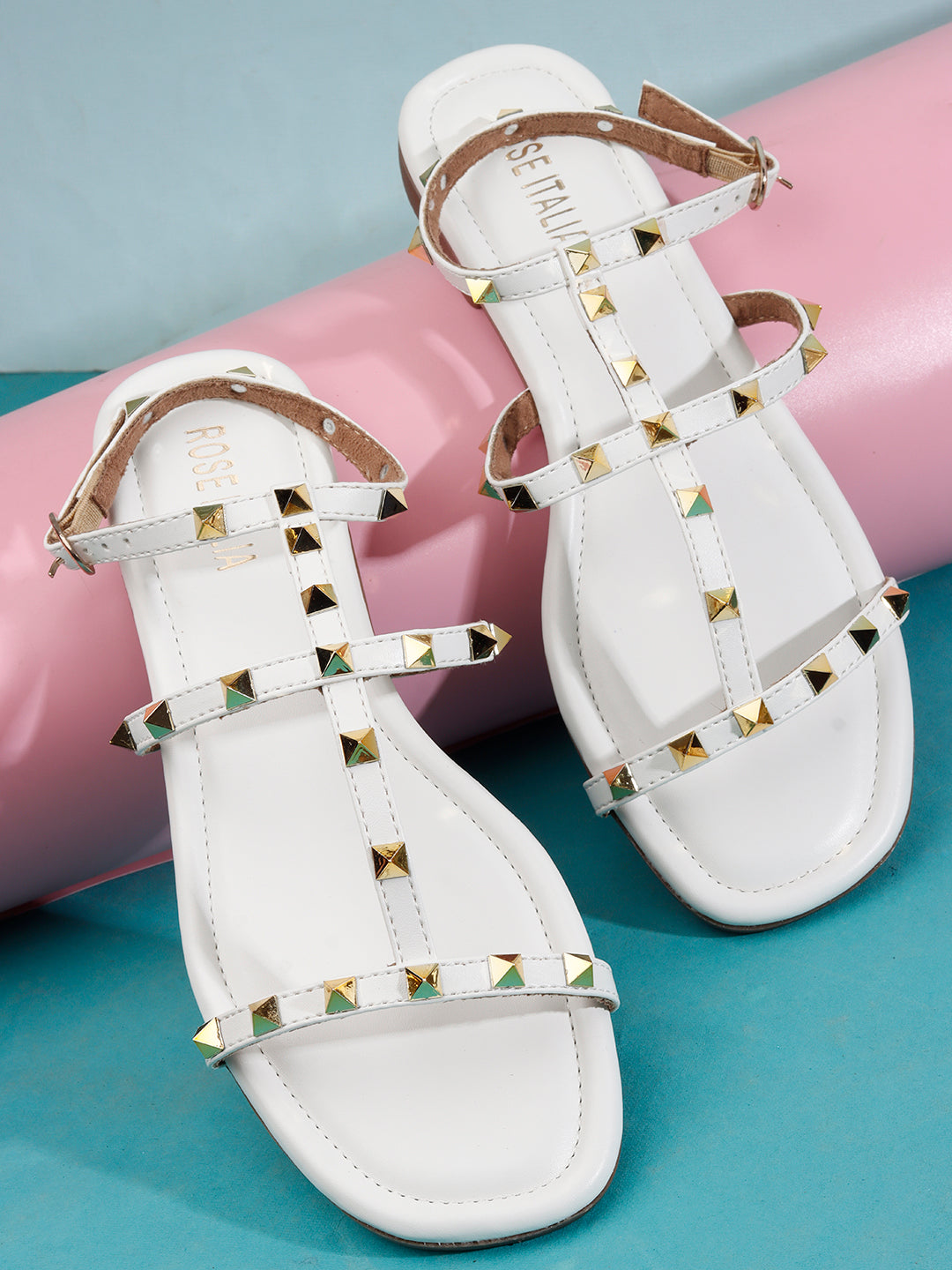 Rose Italia Chic T-strap Slip-on Flat Sandals