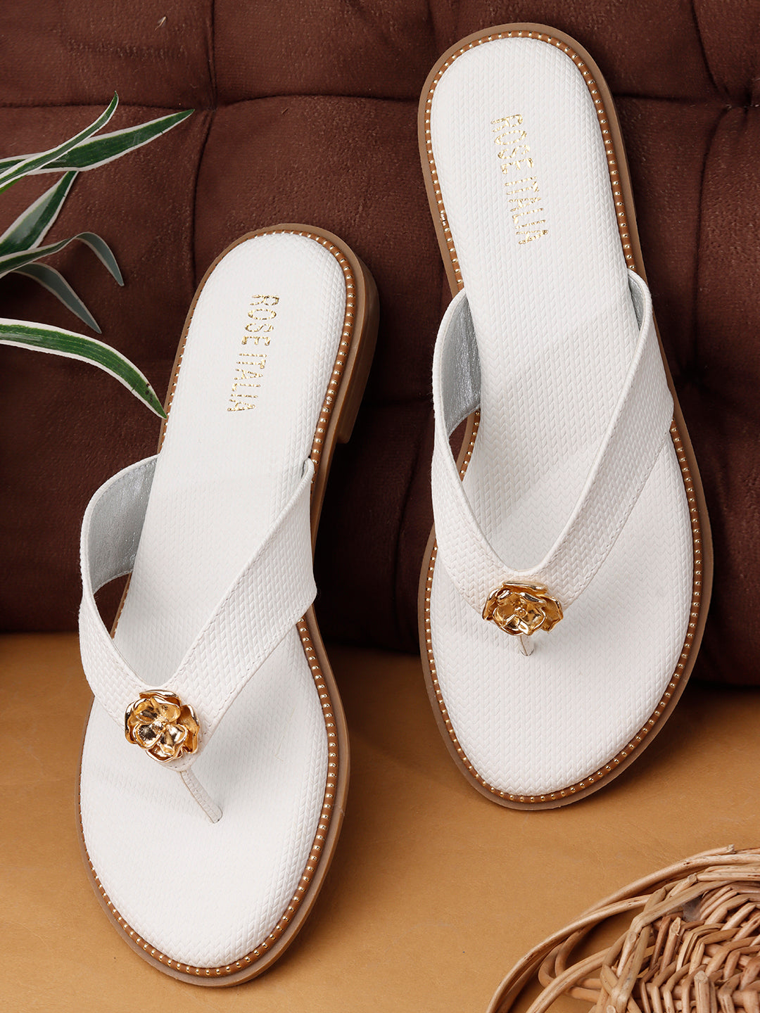 Rose Italia Toe-Ring Slip-on Flat Sandals