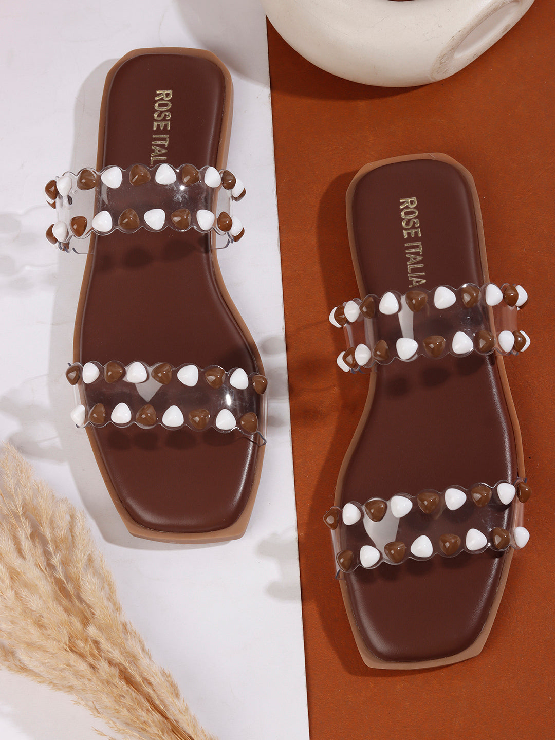 Dual-tone Studs Slip-on Flat Sandals