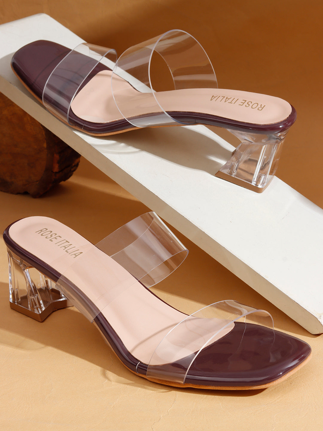 Rose Italia Transparent Strap Block Heel Sandals