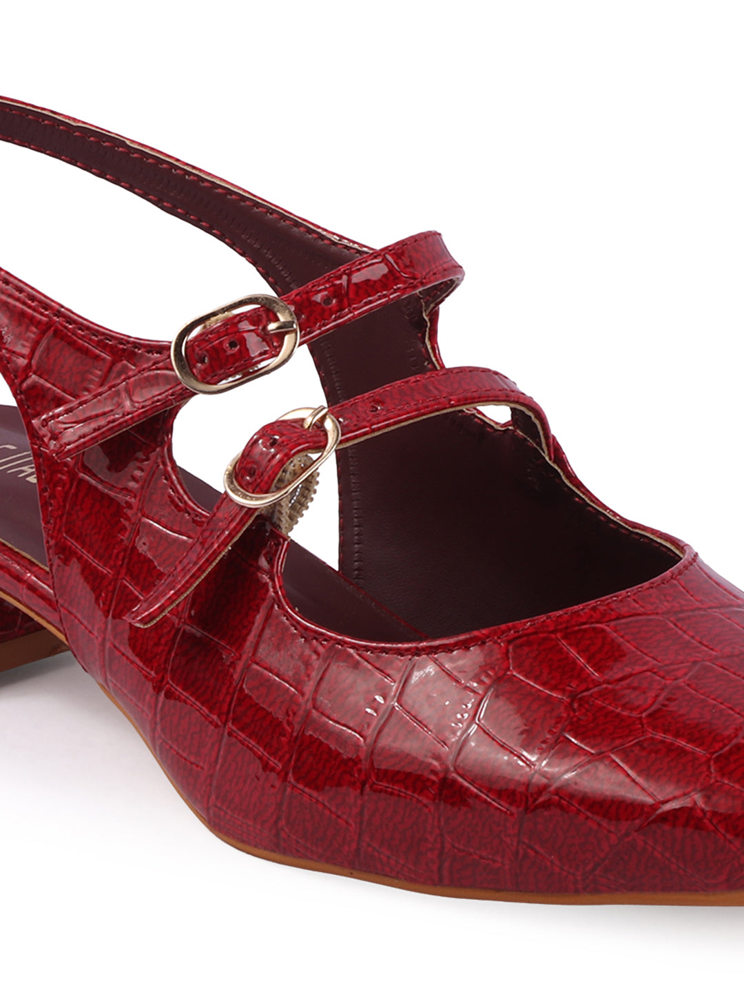Rose Italia Crocodile-Textured Double Buckle Slingback Heels