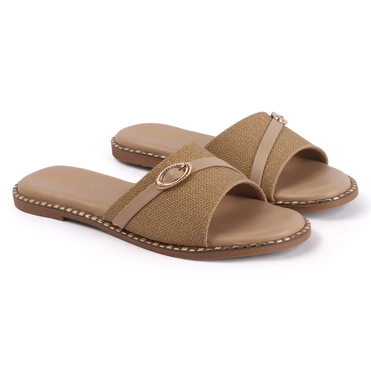 Rose Italia Cross-Band Slip-on Flat Sandals