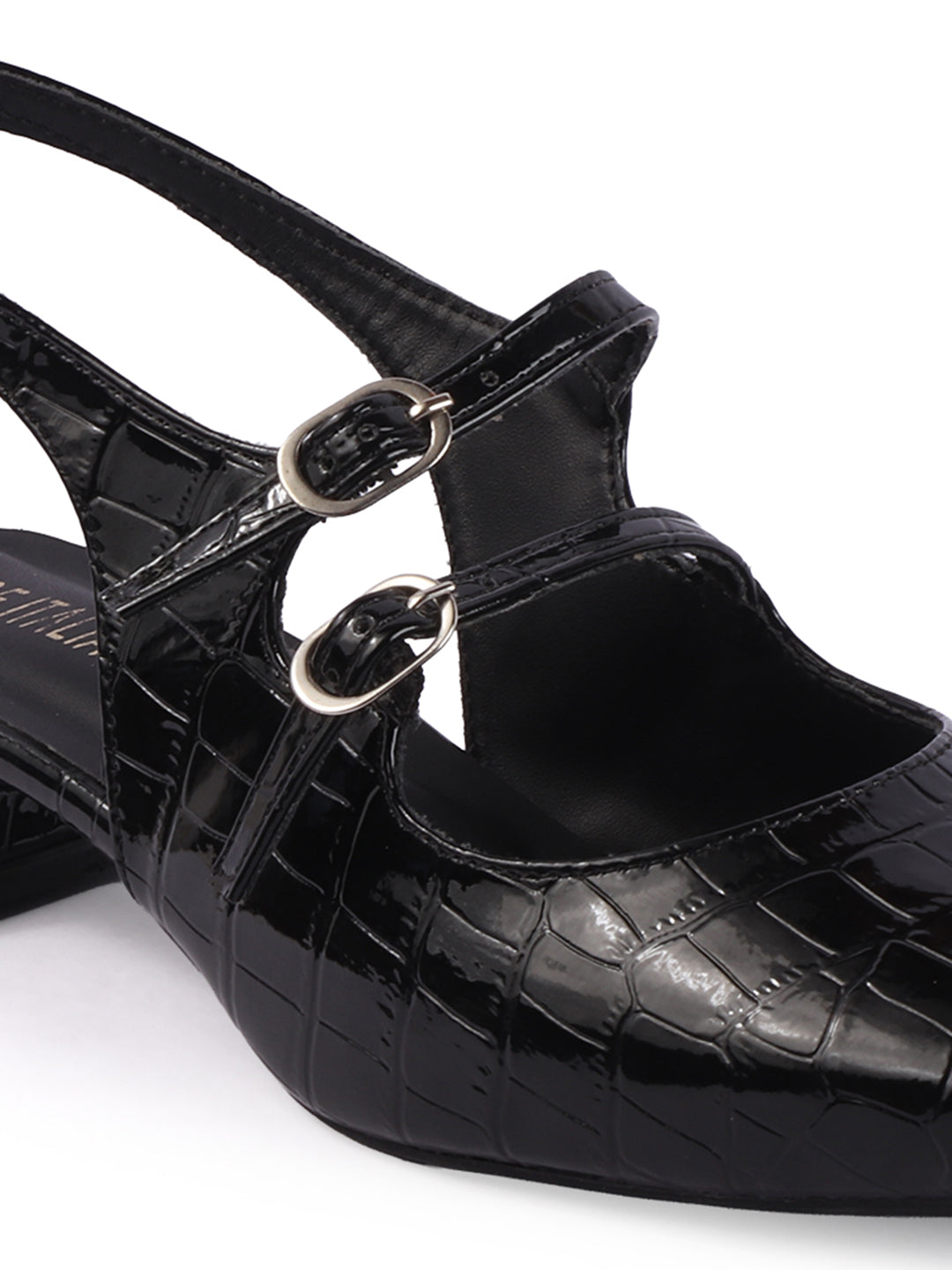Rose Italia Crocodile-Textured Double Buckle Slingback Heels
