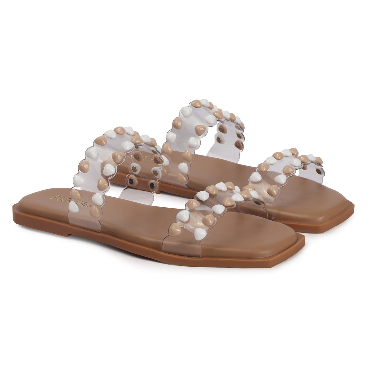 Dual-tone Studs Slip-on Flat Sandals