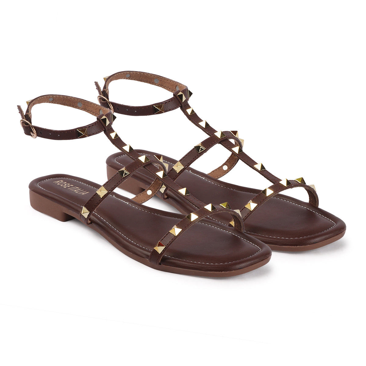 Rose Italia Chic T-strap Slip-on Flat Sandals
