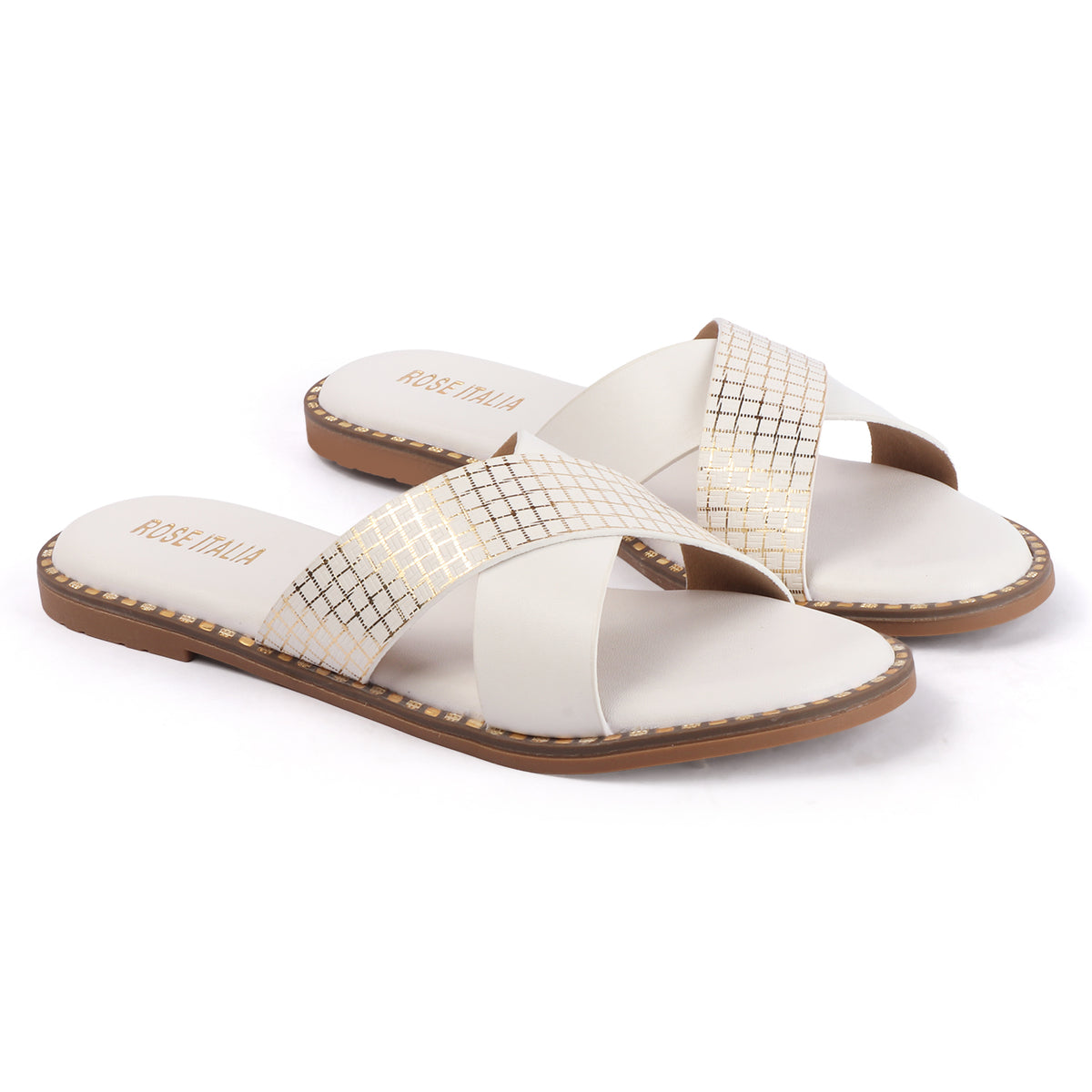 Rose Italia Cross-Strap Slip-on Flat Sandals