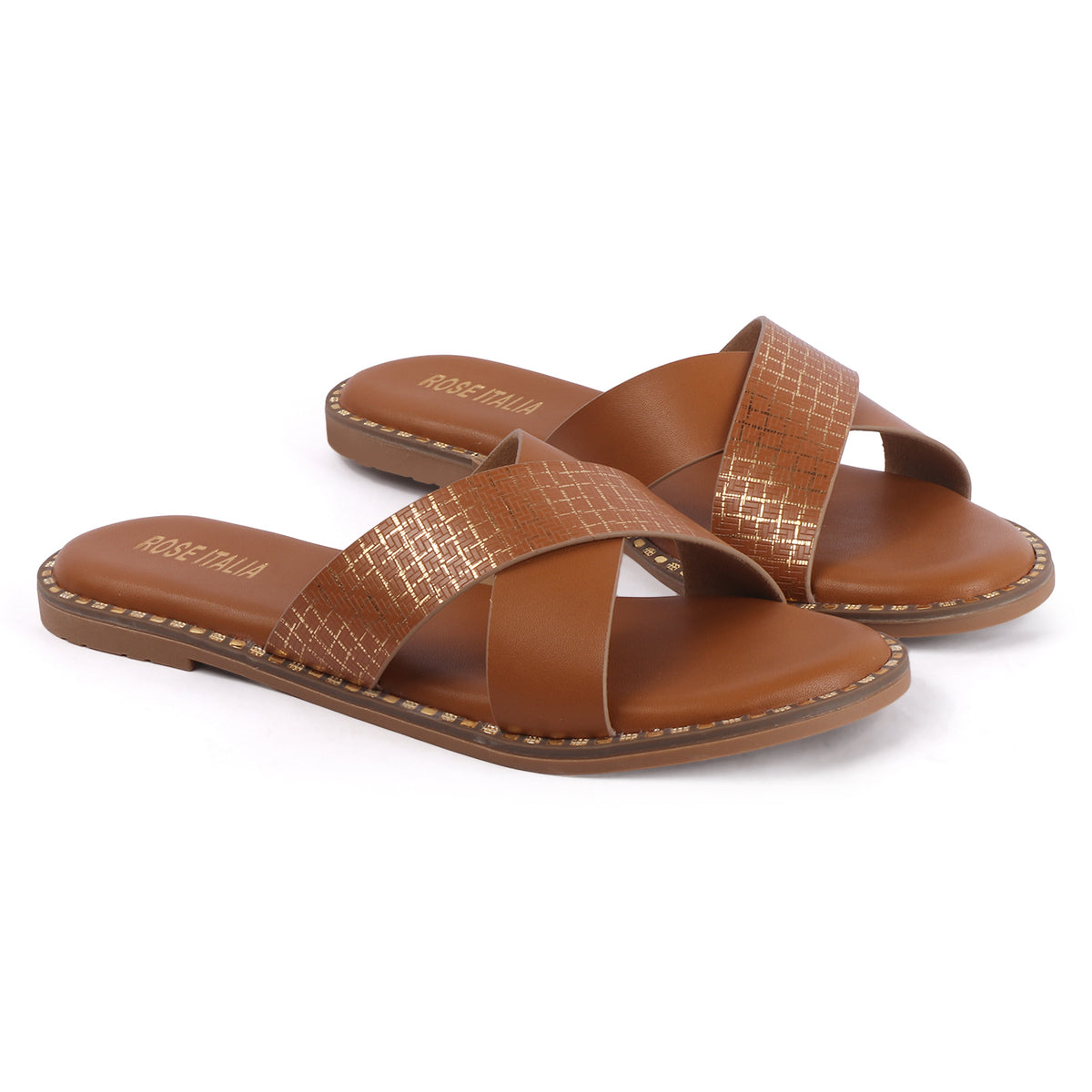 Rose Italia Cross-Strap Slip-on Flat Sandals
