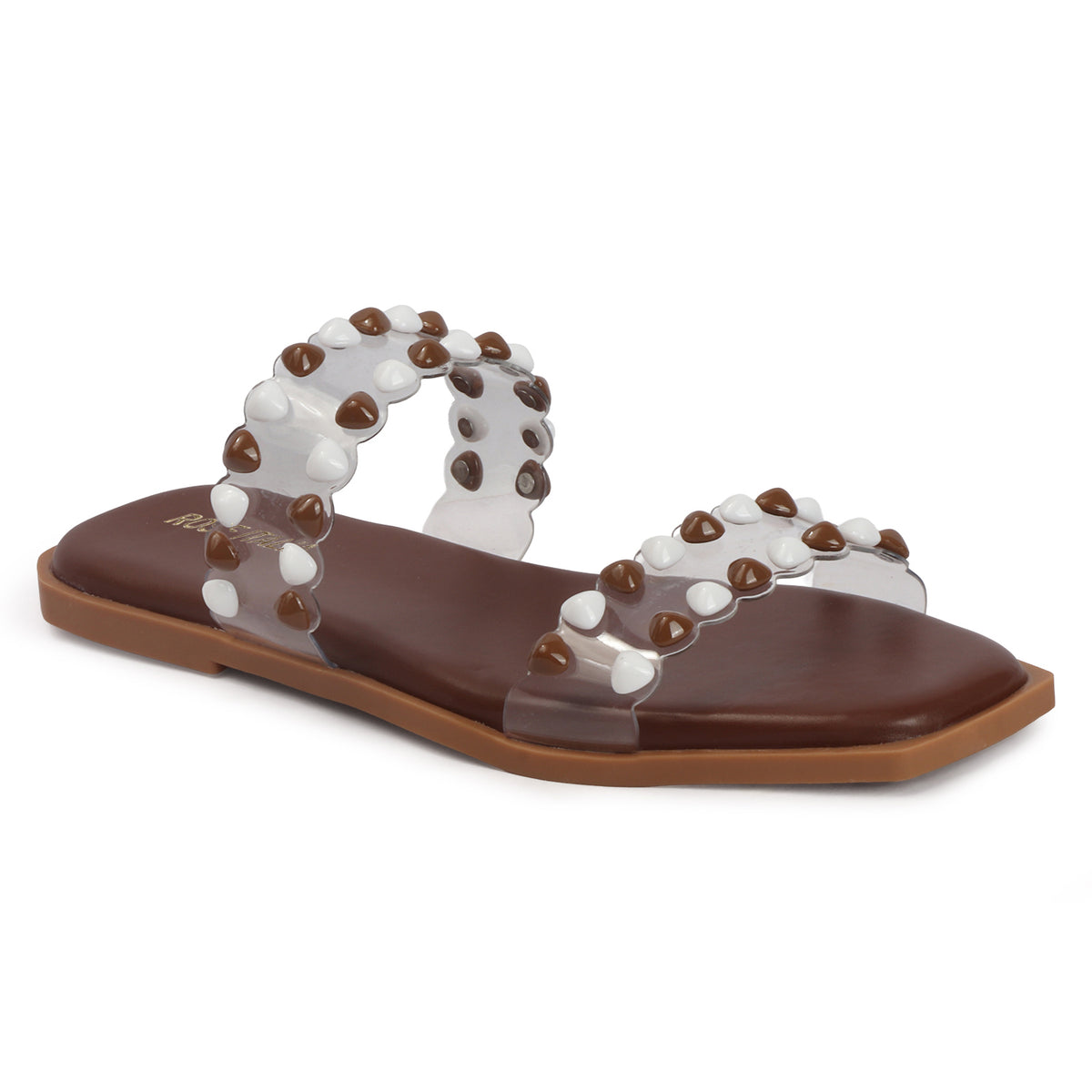 Dual-tone Studs Slip-on Flat Sandals