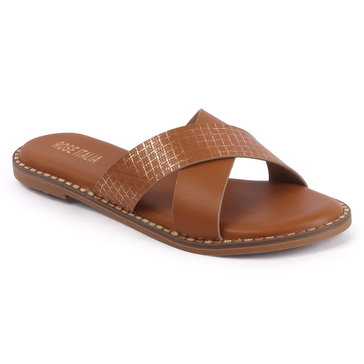 Rose Italia Cross-Strap Slip-on Flat Sandals