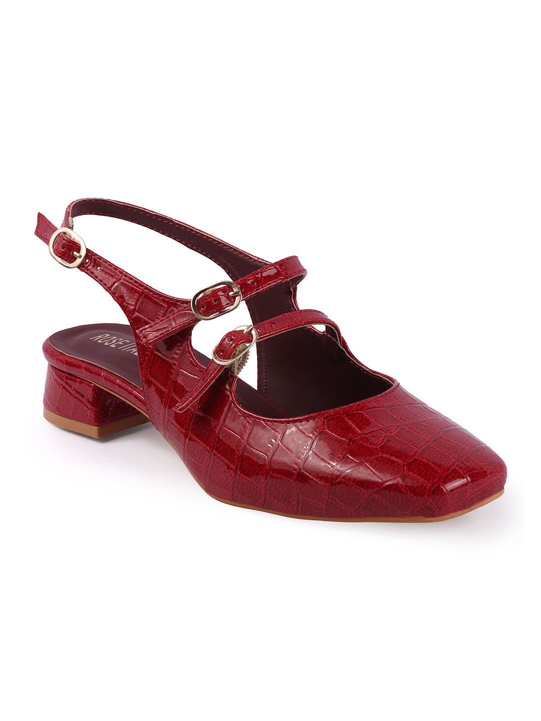 Rose Italia Crocodile-Textured Double Buckle Slingback Heels