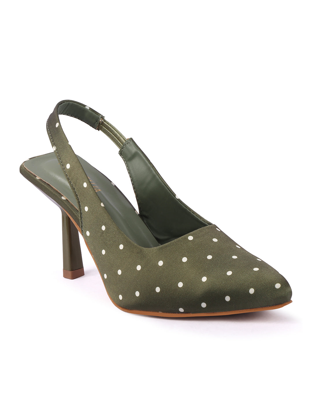 Rose Italia Polka Dot Print Satin Slingback Heels