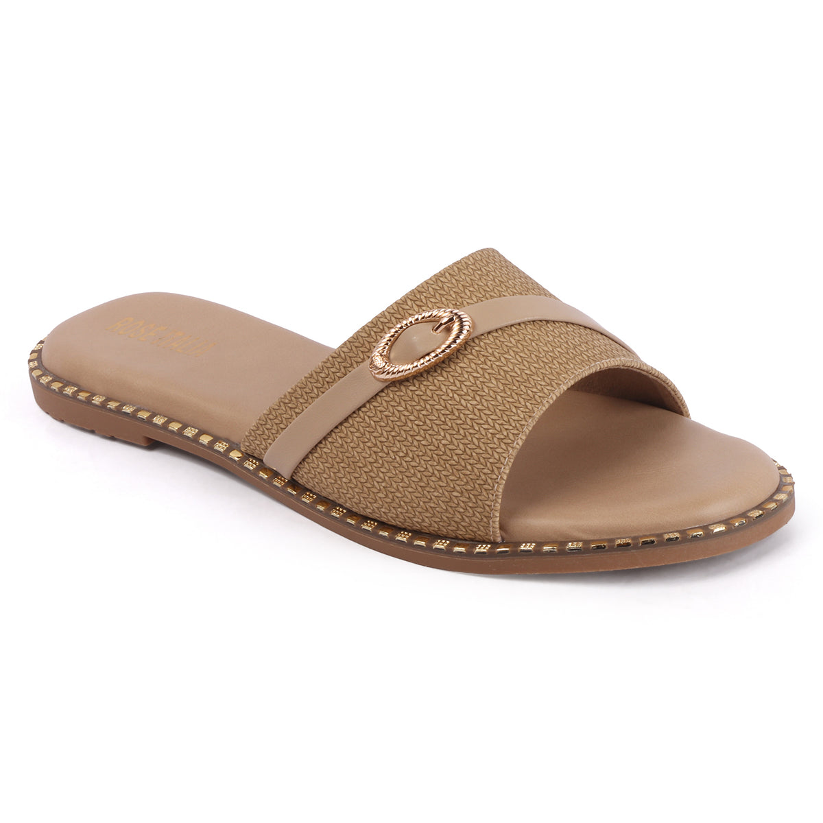 Rose Italia Cross-Band Slip-on Flat Sandals