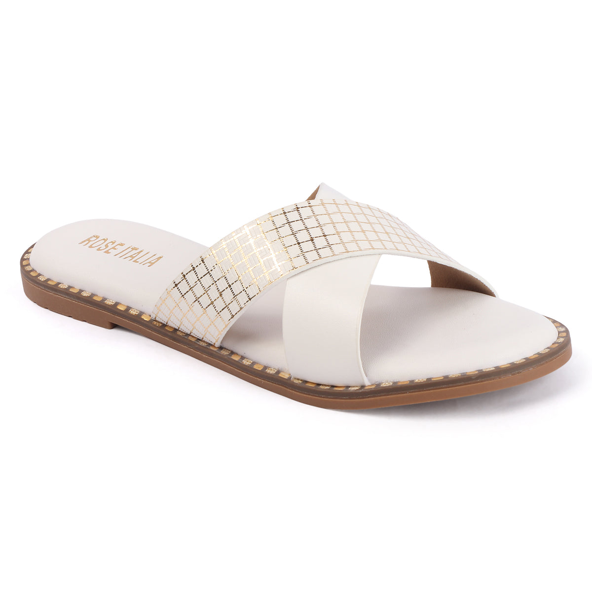 Rose Italia Cross-Strap Slip-on Flat Sandals