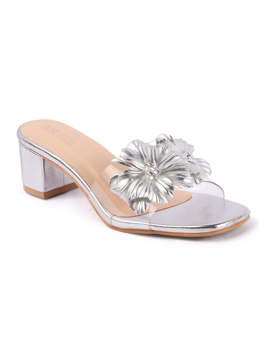 Rose Italia Floral Embellished Block Heel Slides