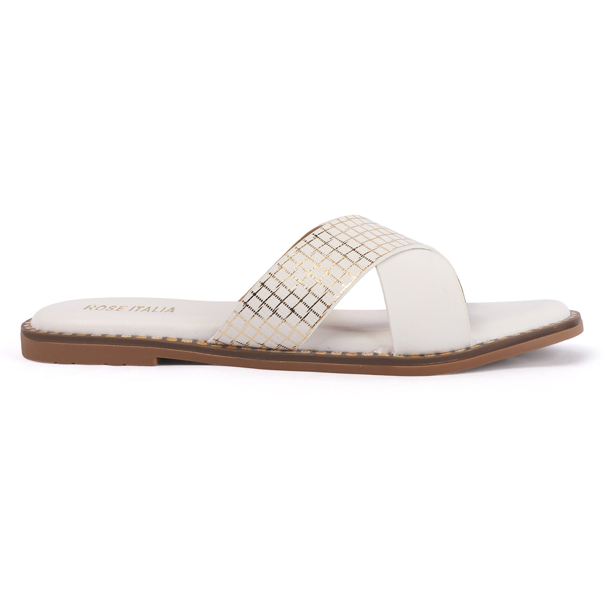 Rose Italia Cross-Strap Slip-on Flat Sandals
