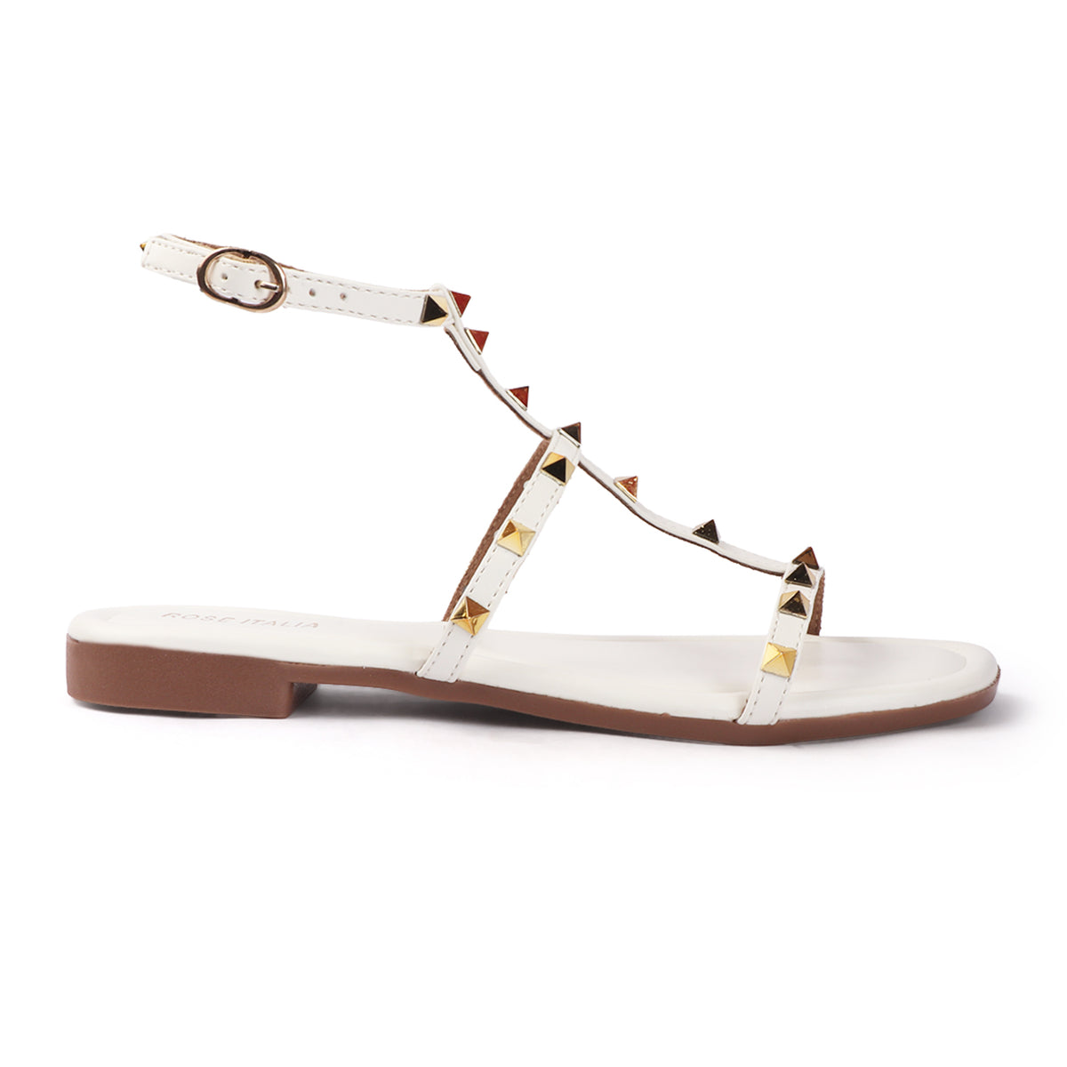 Rose Italia Chic T-strap Slip-on Flat Sandals