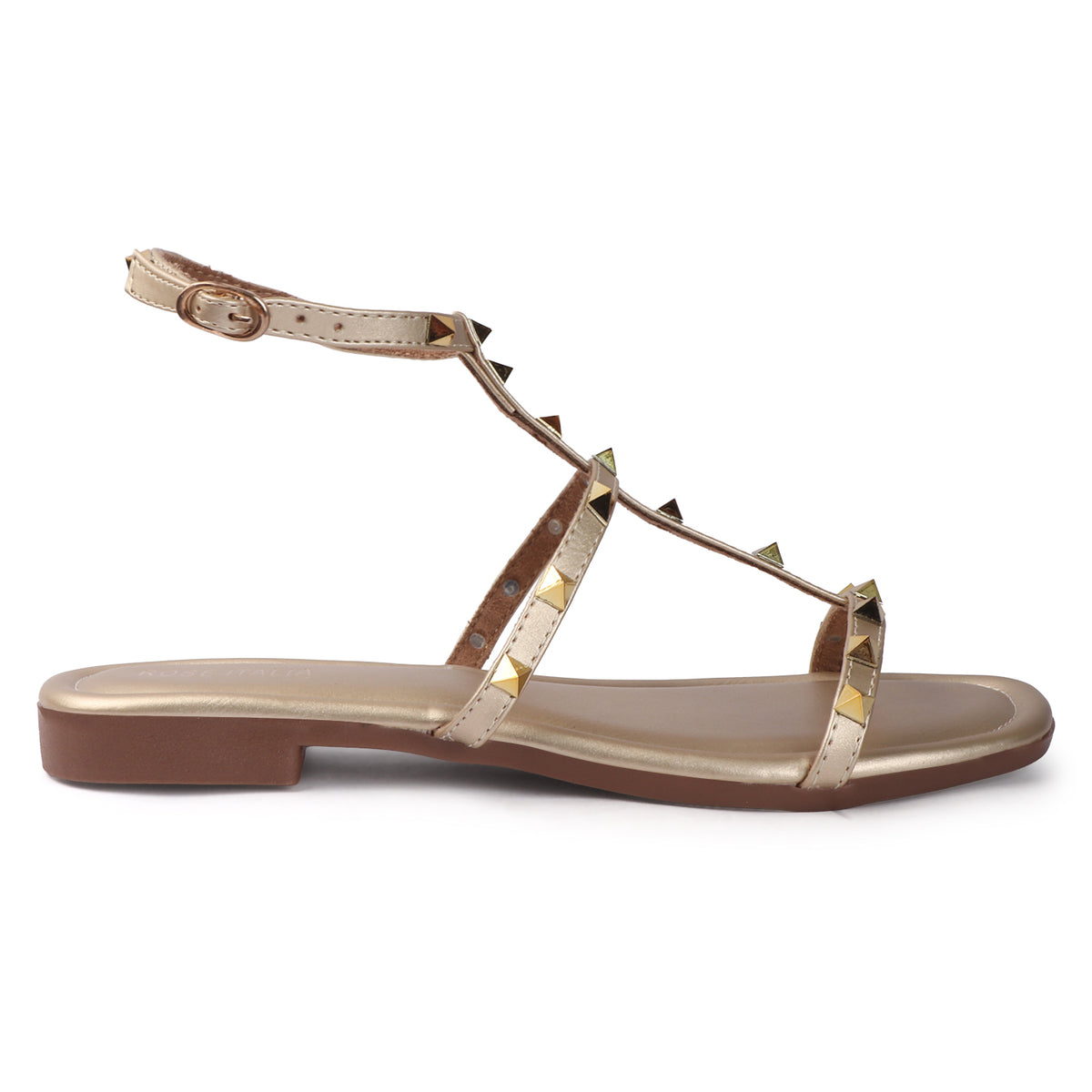 Rose Italia Chic T-strap Slip-on Flat Sandals