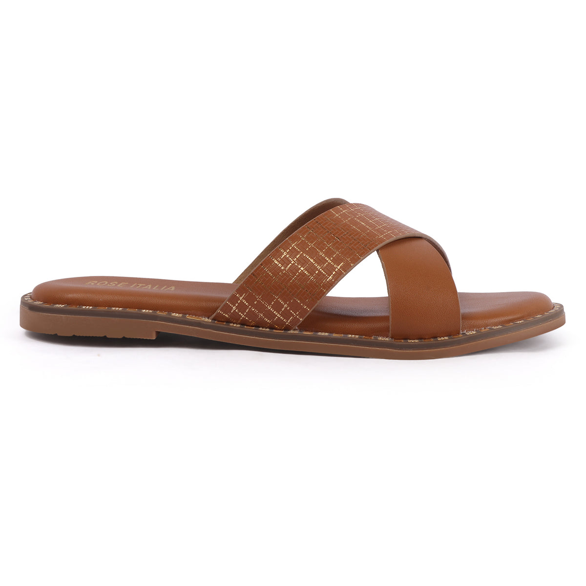 Rose Italia Cross-Strap Slip-on Flat Sandals