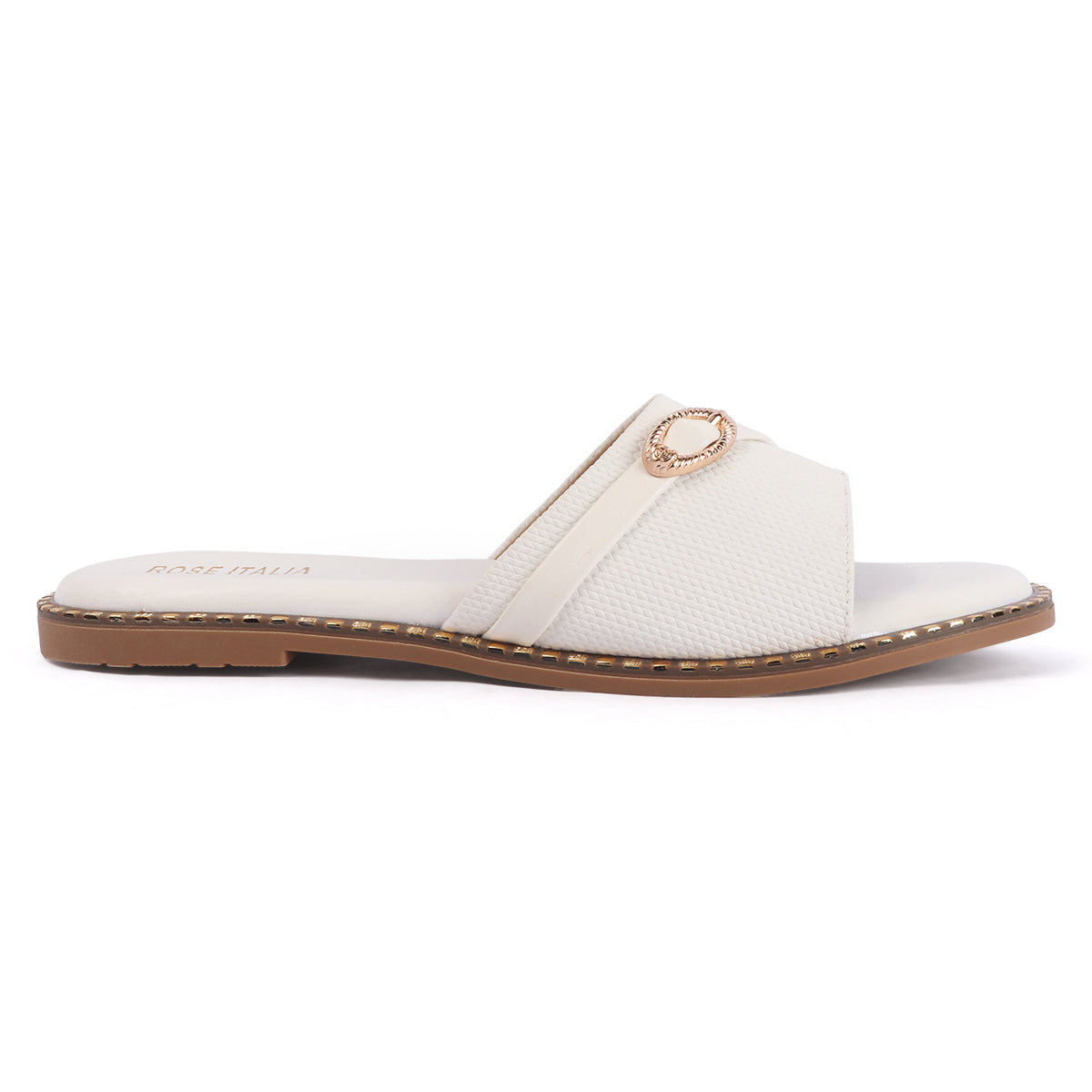 Rose Italia Cross-Band Slip-on Flat Sandals