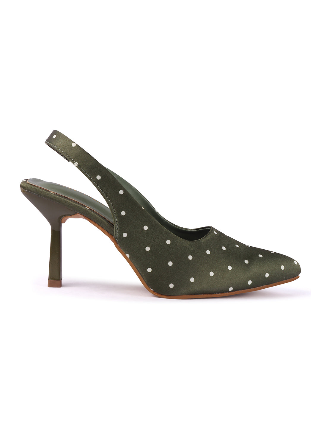 Rose Italia Polka Dot Print Satin Slingback Heels