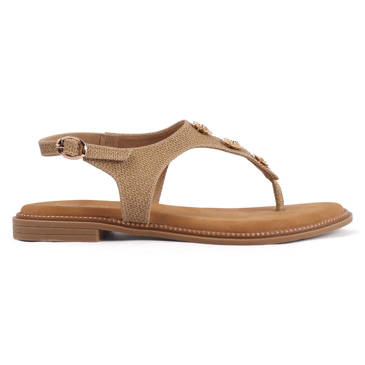 Rose Italia T-strap Slip-on Flat Sandals