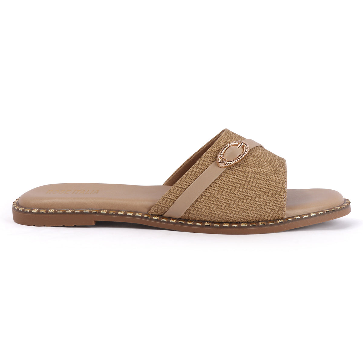 Rose Italia Cross-Band Slip-on Flat Sandals