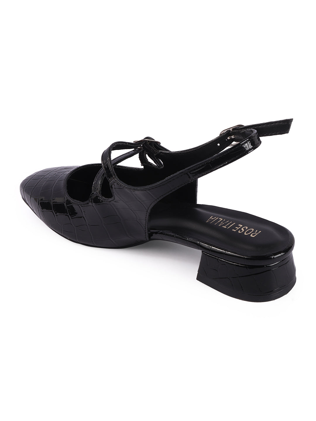 Rose Italia Crocodile-Textured Double Buckle Slingback Heels