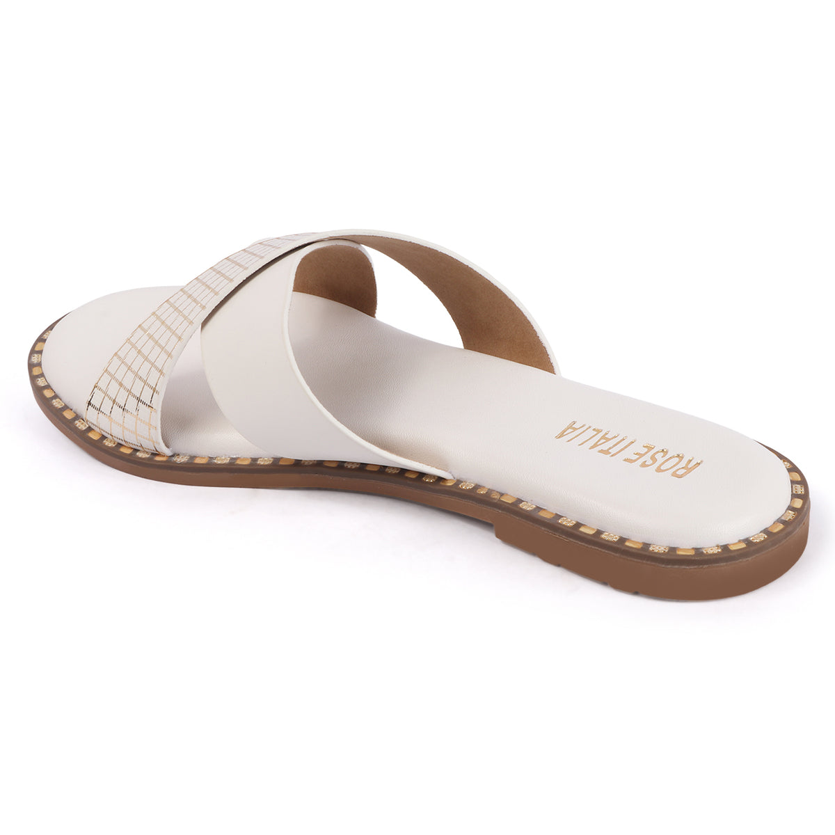 Rose Italia Cross-Strap Slip-on Flat Sandals