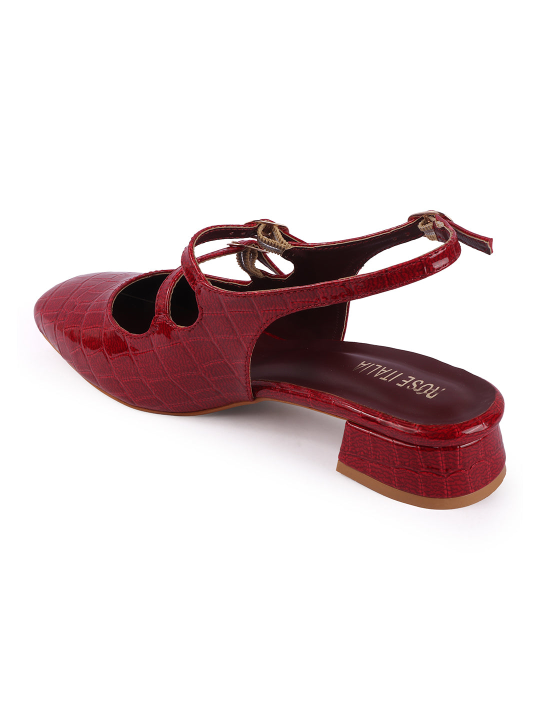 Rose Italia Crocodile-Textured Double Buckle Slingback Heels