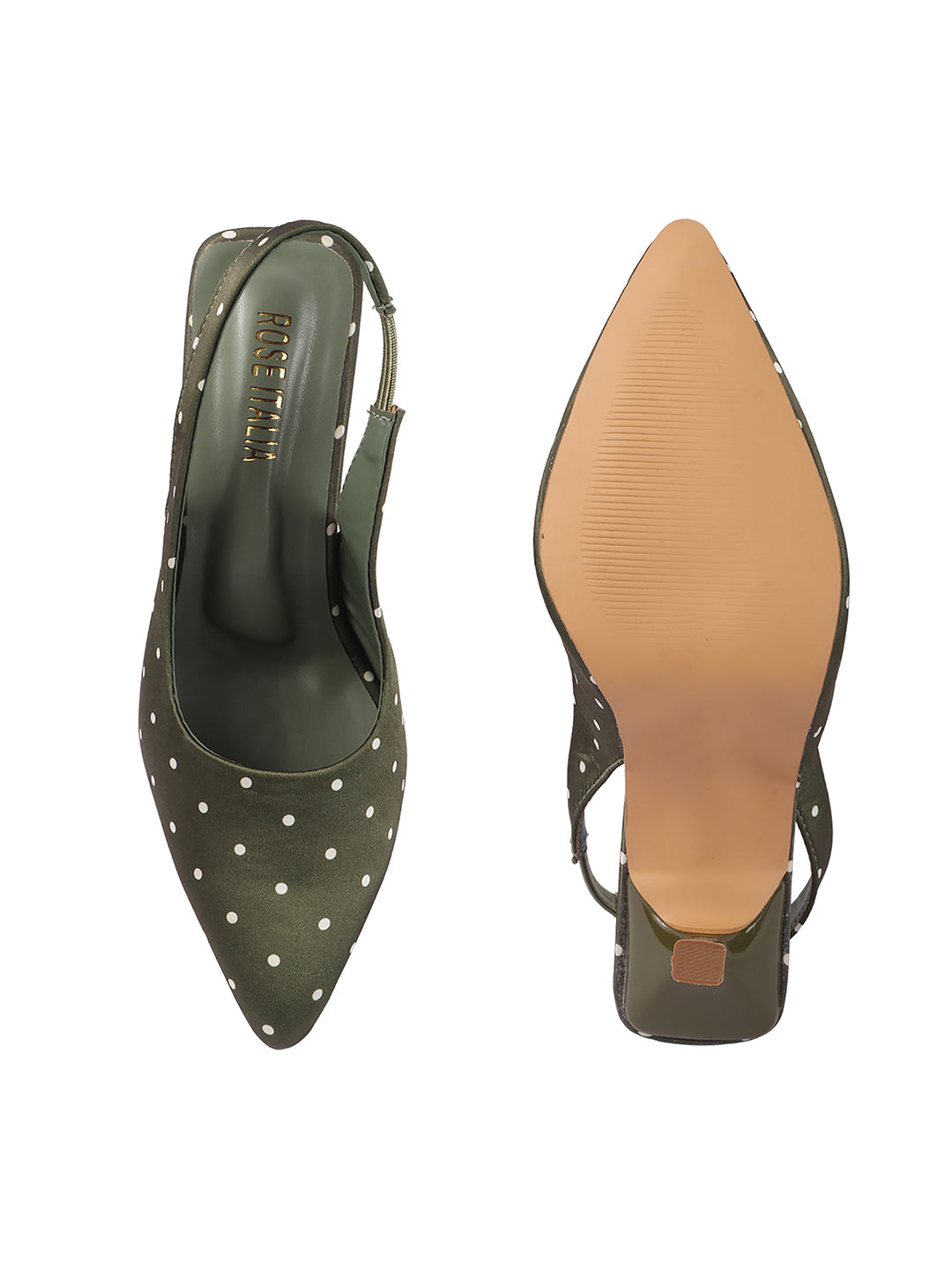 Rose Italia Polka Dot Print Satin Slingback Heels