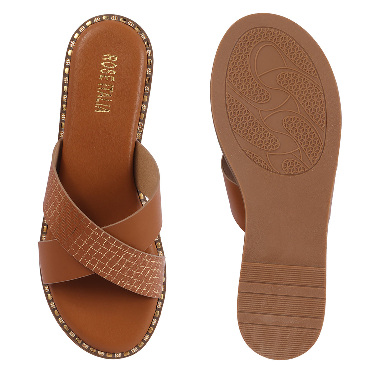 Rose Italia Cross-Strap Slip-on Flat Sandals