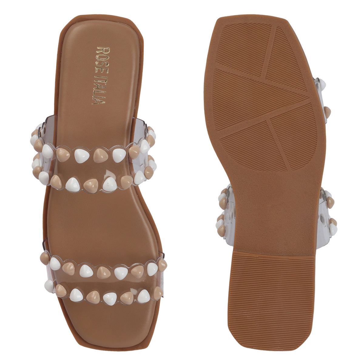 Dual-tone Studs Slip-on Flat Sandals