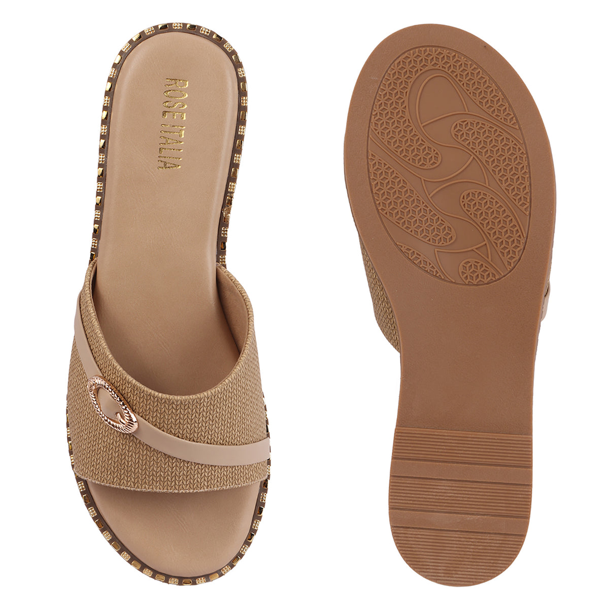 Rose Italia Cross-Band Slip-on Flat Sandals