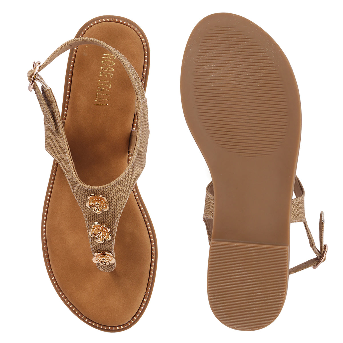 Rose Italia T-strap Slip-on Flat Sandals