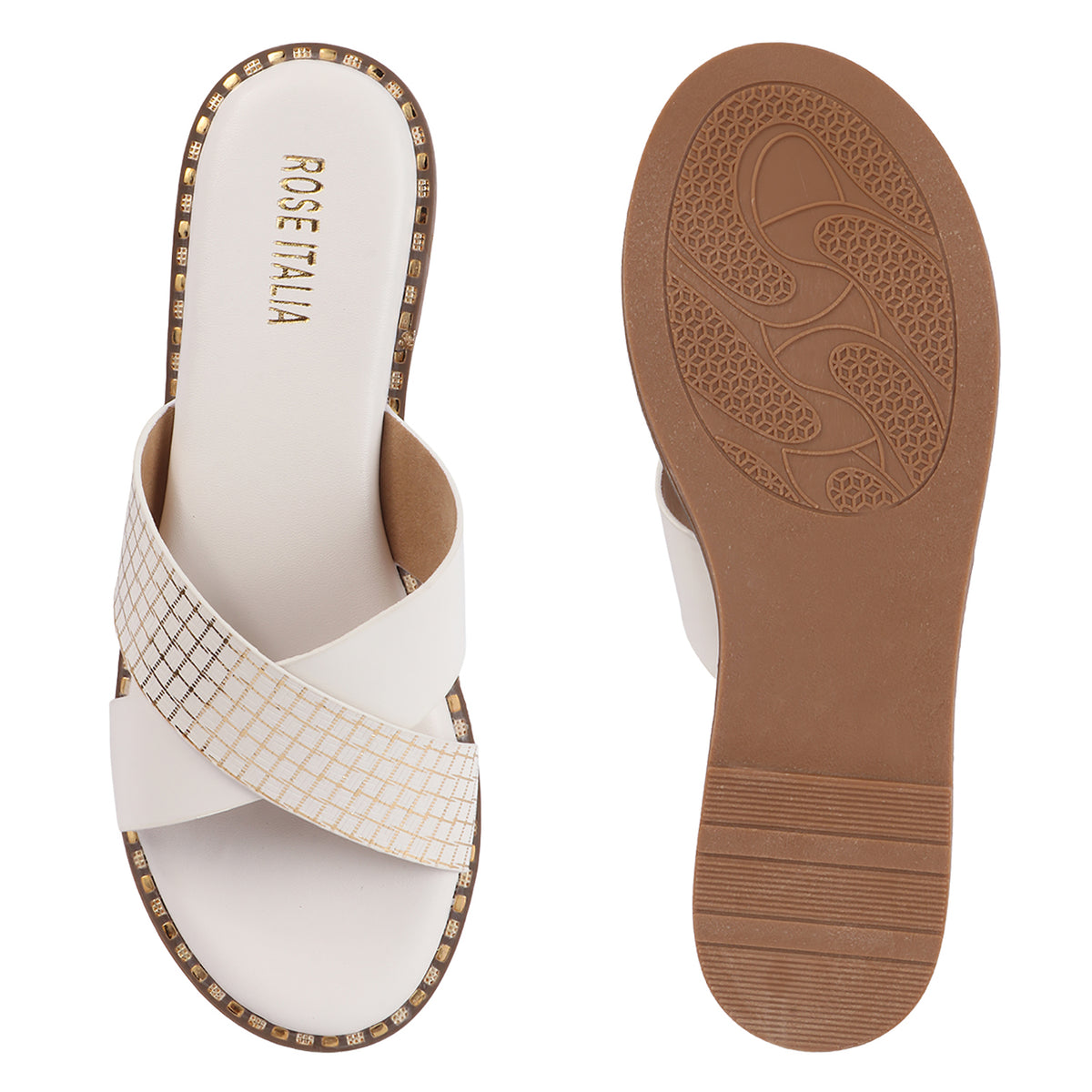 Rose Italia Cross-Strap Slip-on Flat Sandals