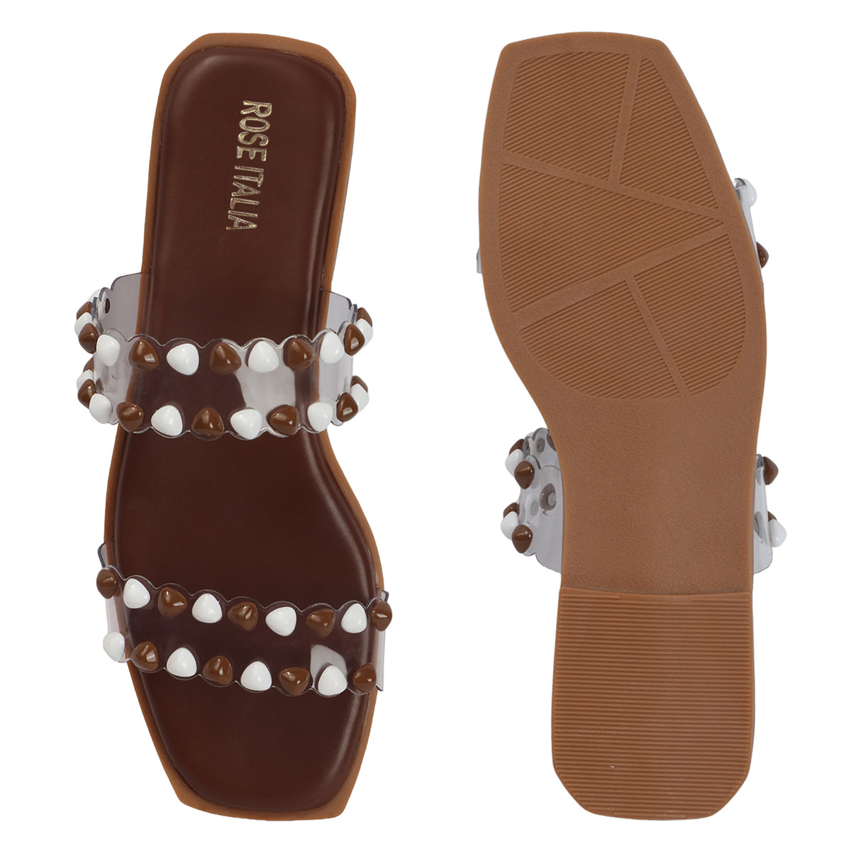 Dual-tone Studs Slip-on Flat Sandals
