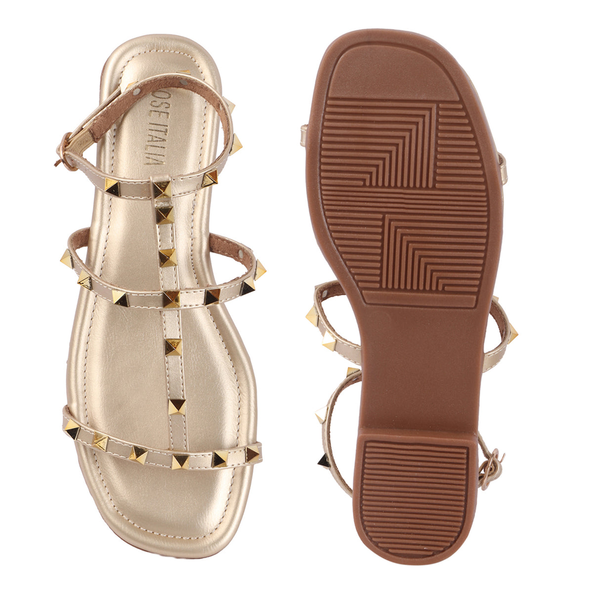 Rose Italia Chic T-strap Slip-on Flat Sandals