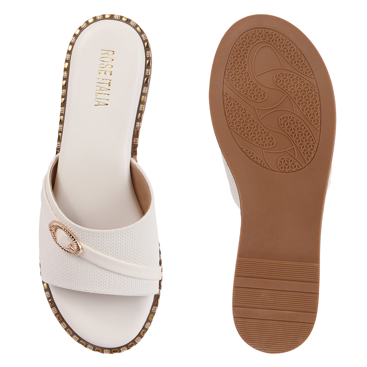 Rose Italia Cross-Band Slip-on Flat Sandals
