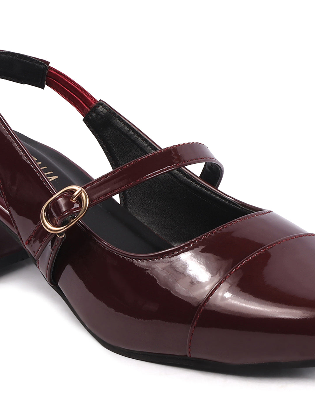 Rose Italia Maroon Patent Mary Jane Block Heels
