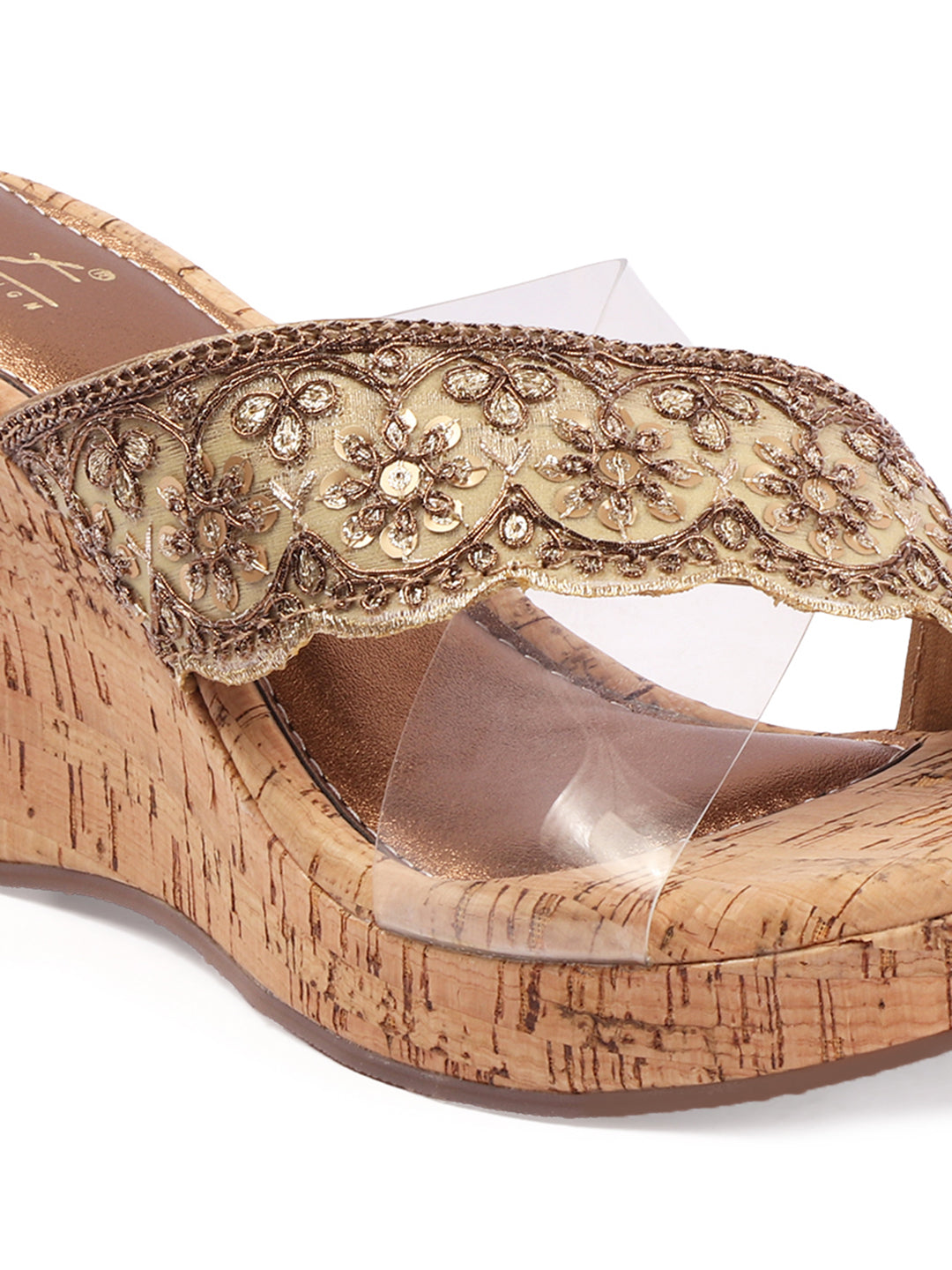 Rose Italia Gold Cork-Effect Wedge Sandals