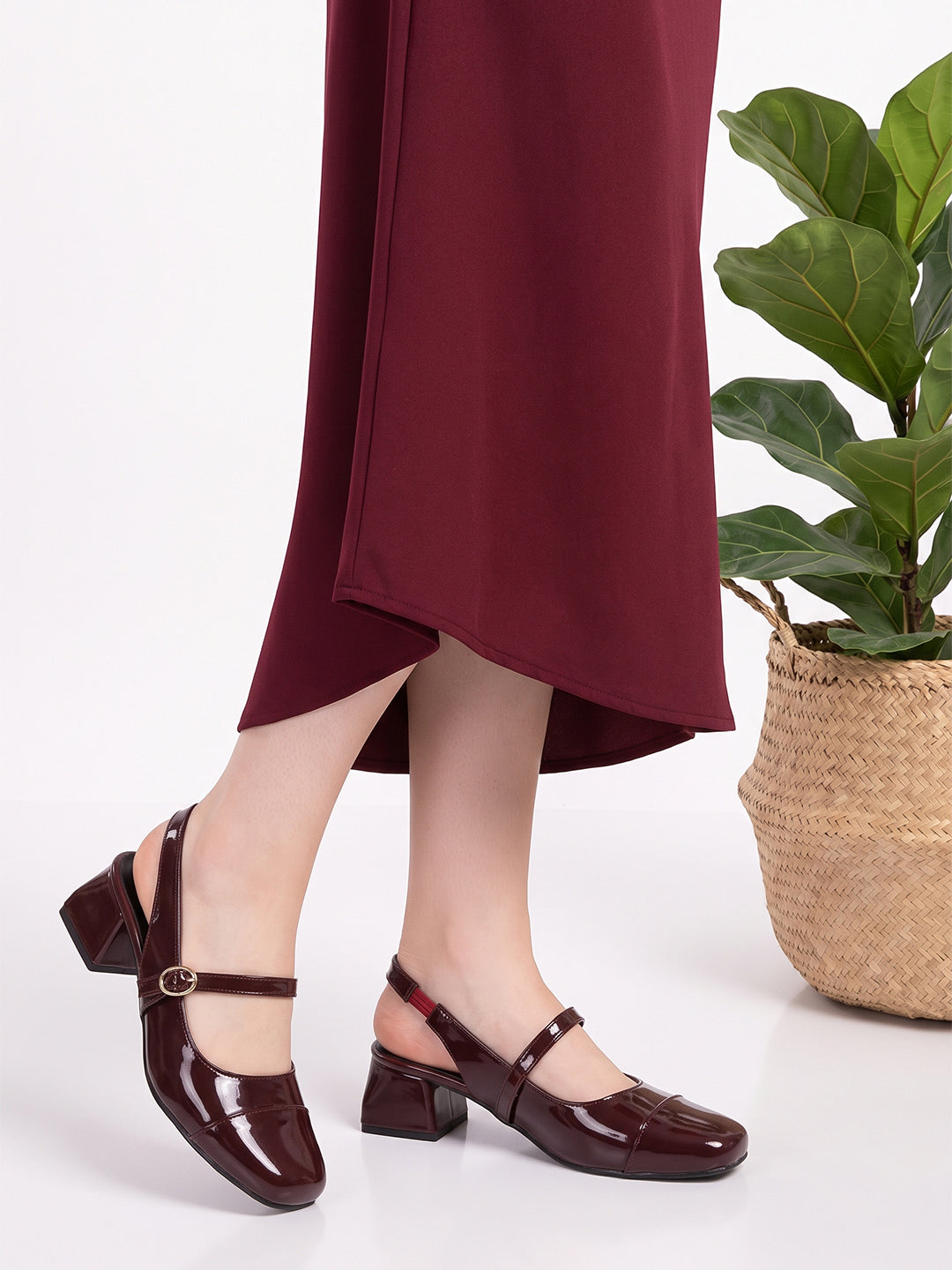 Rose Italia Maroon Patent Mary Jane Block Heels