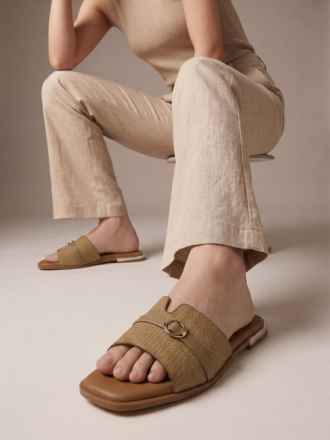 Open-Toe Slip-on Flat Sandals